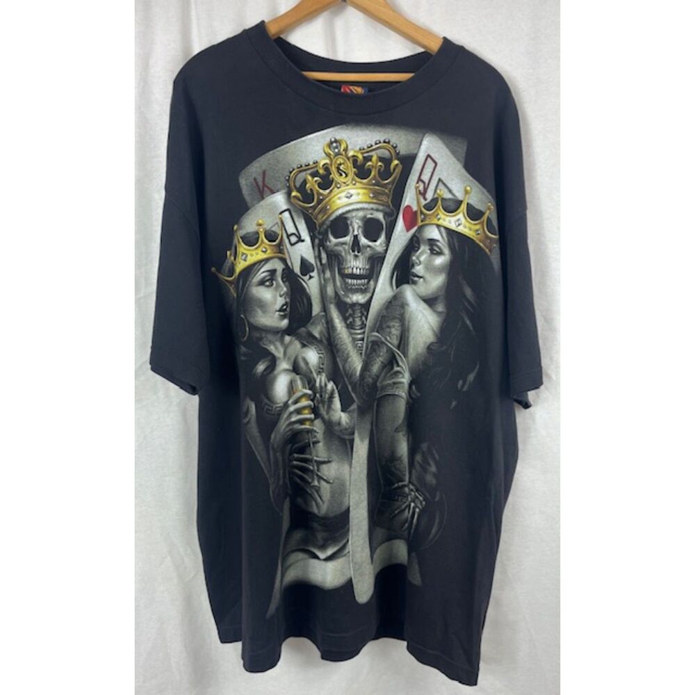 Vintage Y2K OG Abel Skeleton King and Queens Skull Hip Hop Black T shirt XXL
